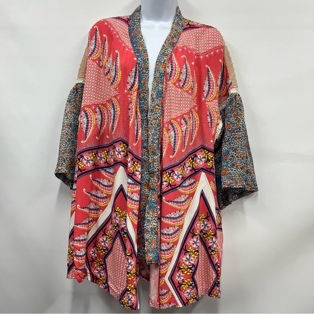 IVY JANE Duster Kimono Coverup  XS open cardigan mixed media print oversized